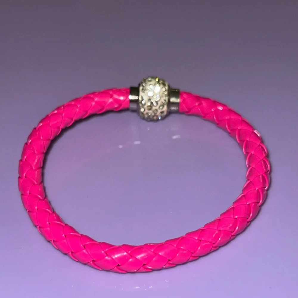 Pink Braided Bracelet with Silver Accents